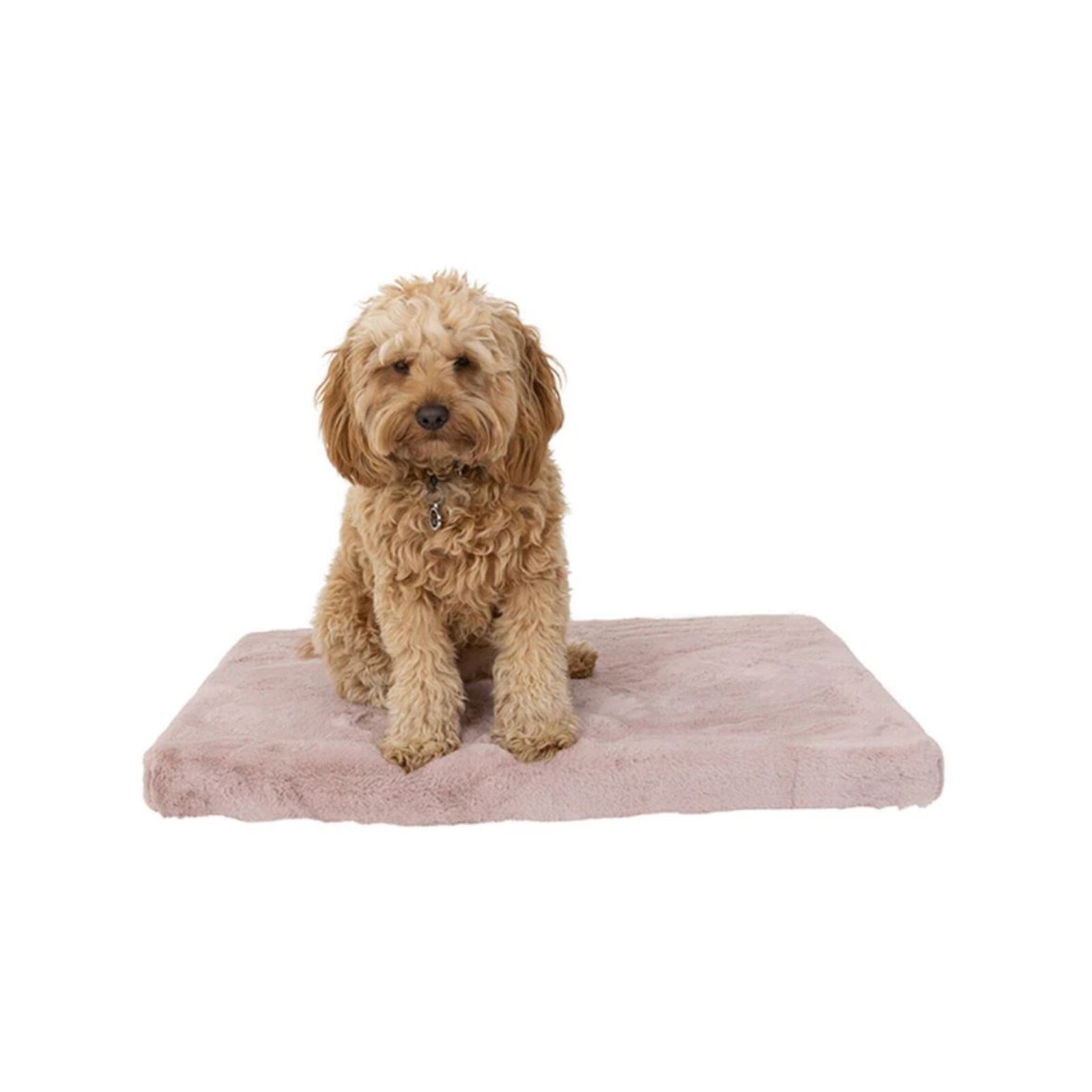 Image showcasing La Doggie Vita Faux Fur Pink Dog Crate Mat Medium - Bunnings Australia