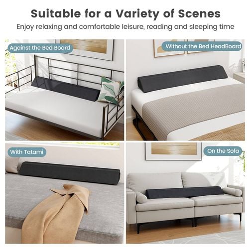 Bed Wedge Pillow For Headboard Gap - 60x11x7 Inch Gap Filler, Memory Foam, Side Pockets, Machine Washable Cover