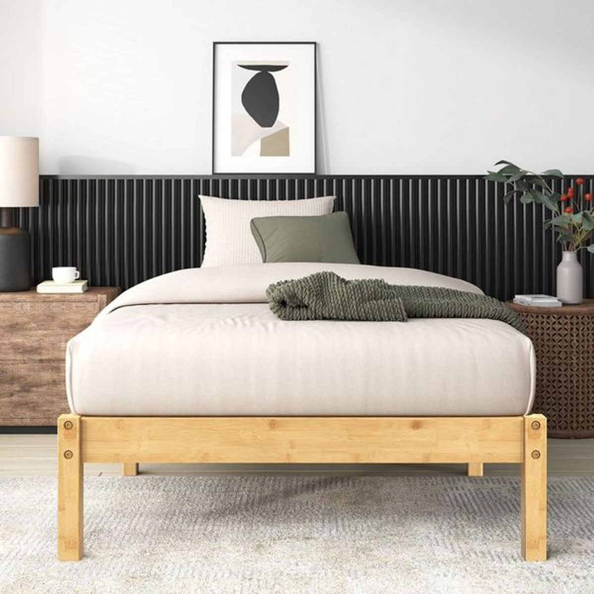 Zinus King Single Bamboo Wood Bed Frame Wooden Platform Base - Bunnings ...