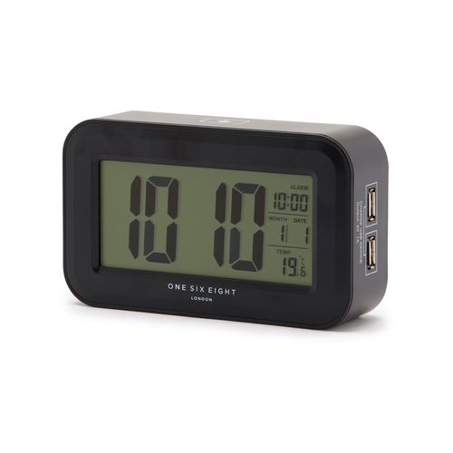 One Six Eight London RIELLY Black Digital Rectangle Alarm Clock ...