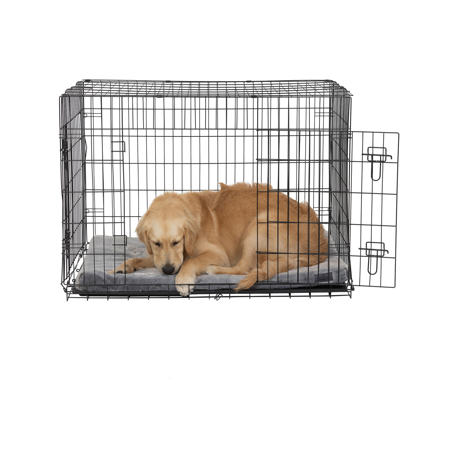 View of Baxter Bone Grey Faux Fur Plush Removable Cover Crate Mat - Large ...