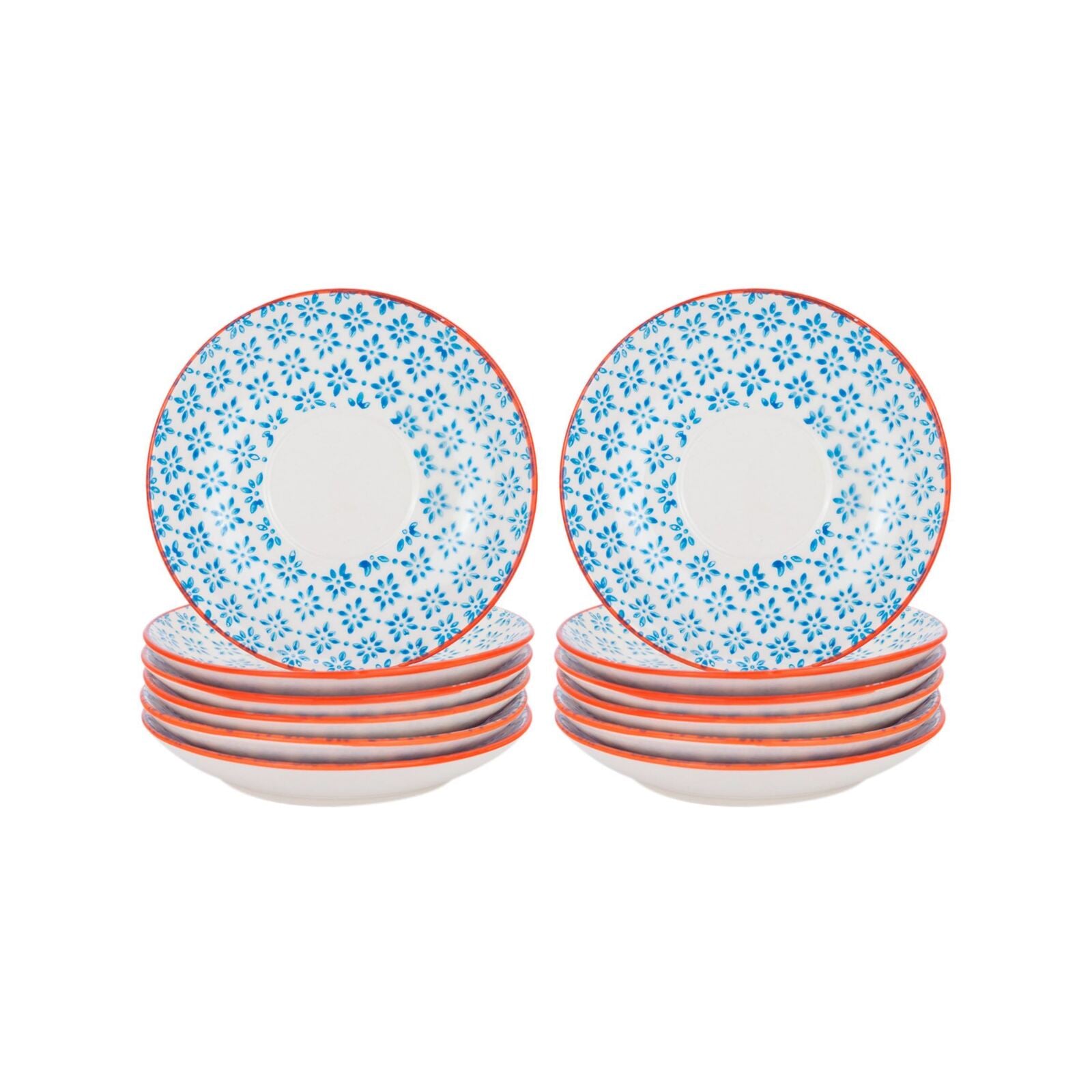 Nicola Spring Übertöpfe 14 Cm – Handbedruckt, Ohne Drainagelöcher, 6er-Pack, Orange-blaues Blumenmuster