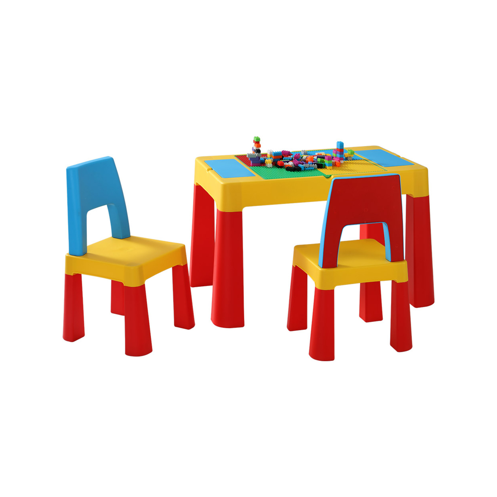 Keezi 3-Piece Kids Table and Chairs Set 2-in-1 Building Block Desk ...