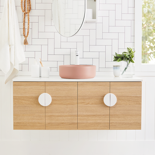 Cibo 1200mm Oak Mornington Vanity With Pink Basin And White Handles ...