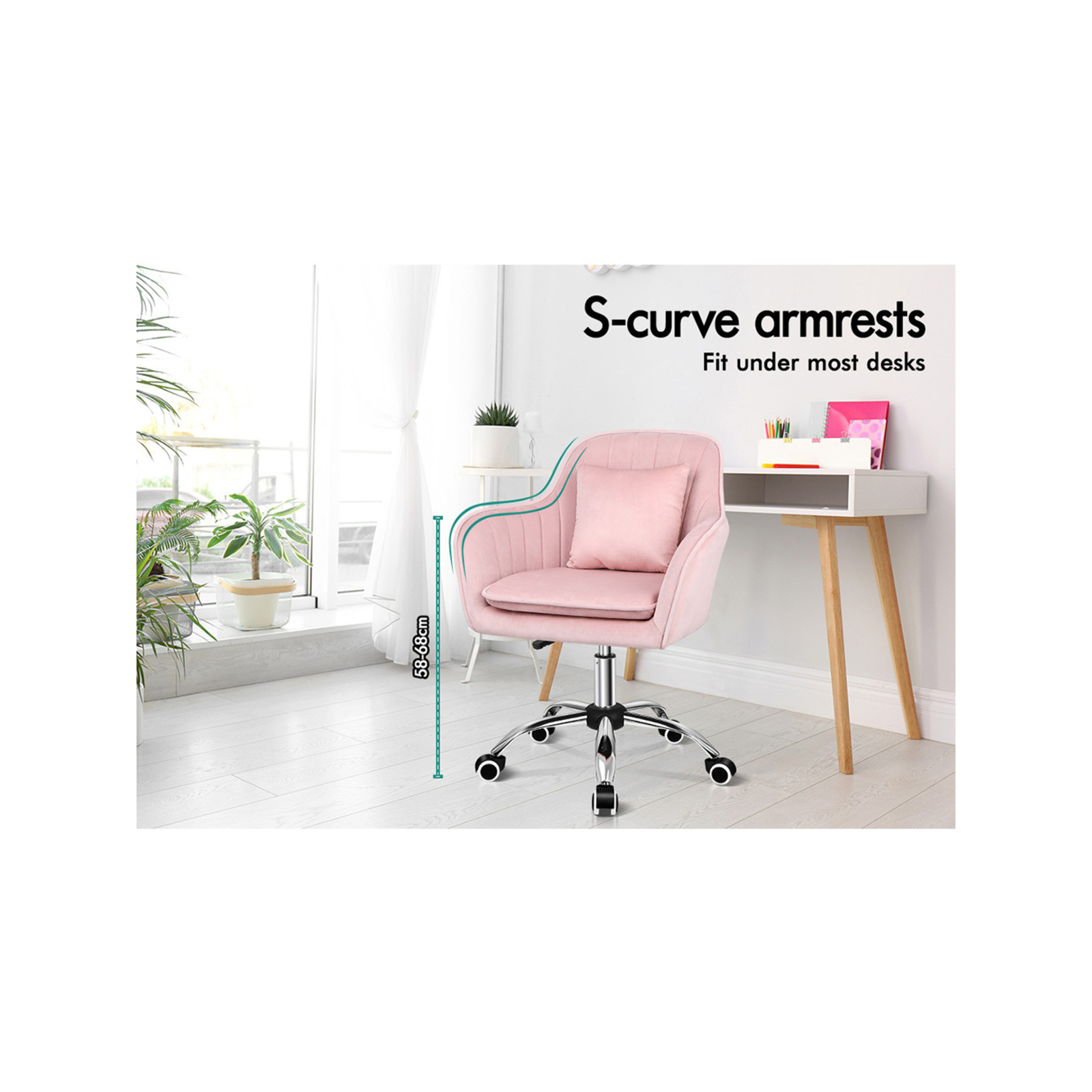 ALFORDSON Velvet Office Chair Orla Pink - Bunnings Australia