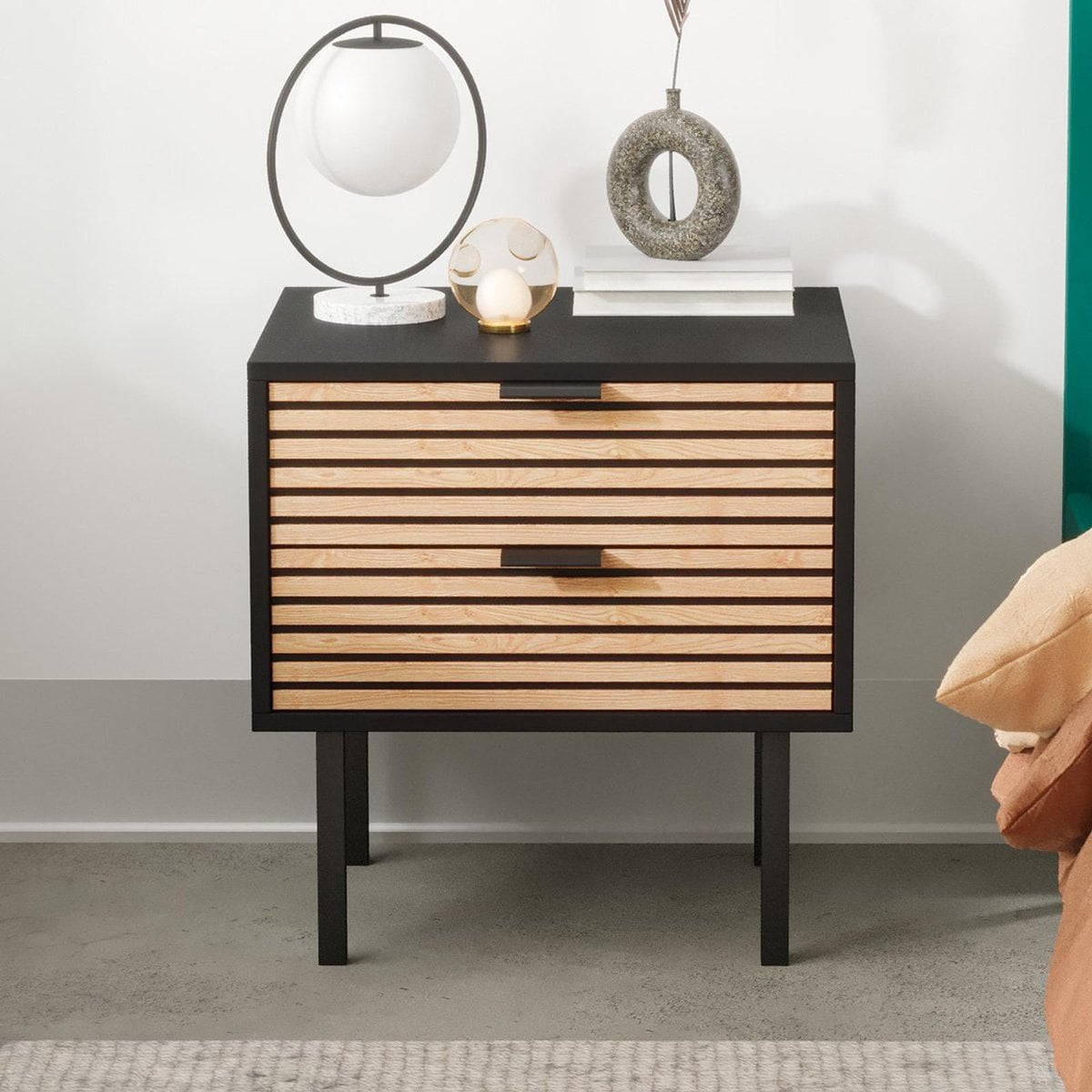 Black Wooden Bedside Table with Slatted Drawers Bunnings Australia — free download