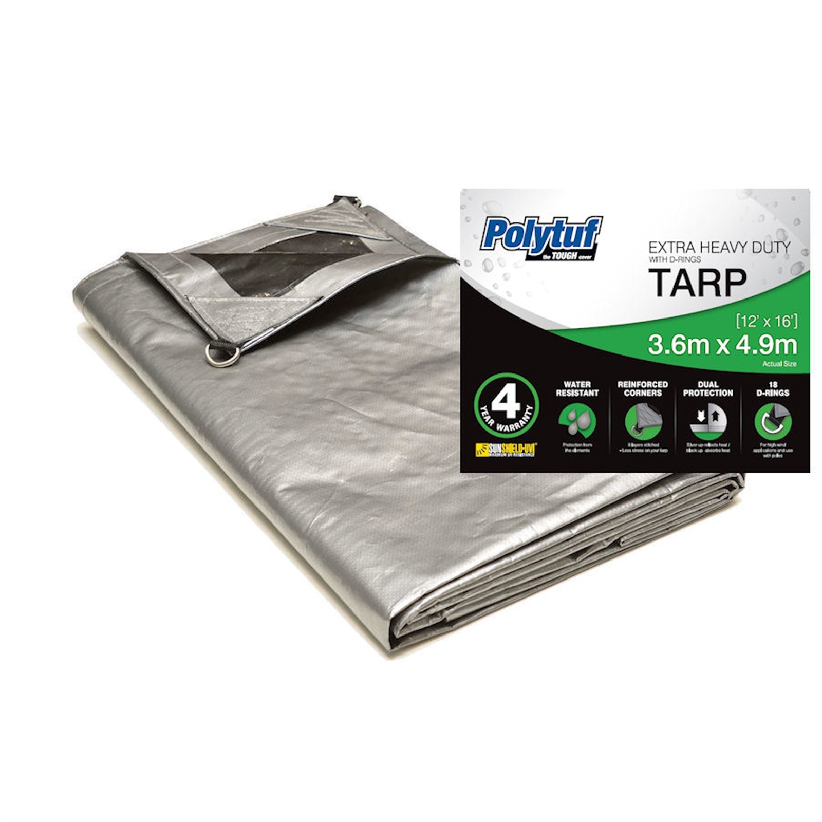 Polytuf 3.6 x 4.9m Extra Heavy Duty D-Ring Tarpaulin - Bunnings Australia