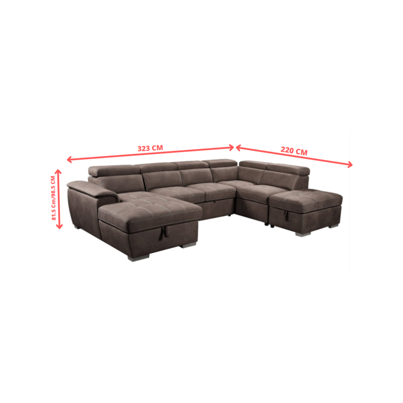 Kowloon Fabric Corner Modular Pull-Out Sofa Bed Lounge With LHF Chaise ...