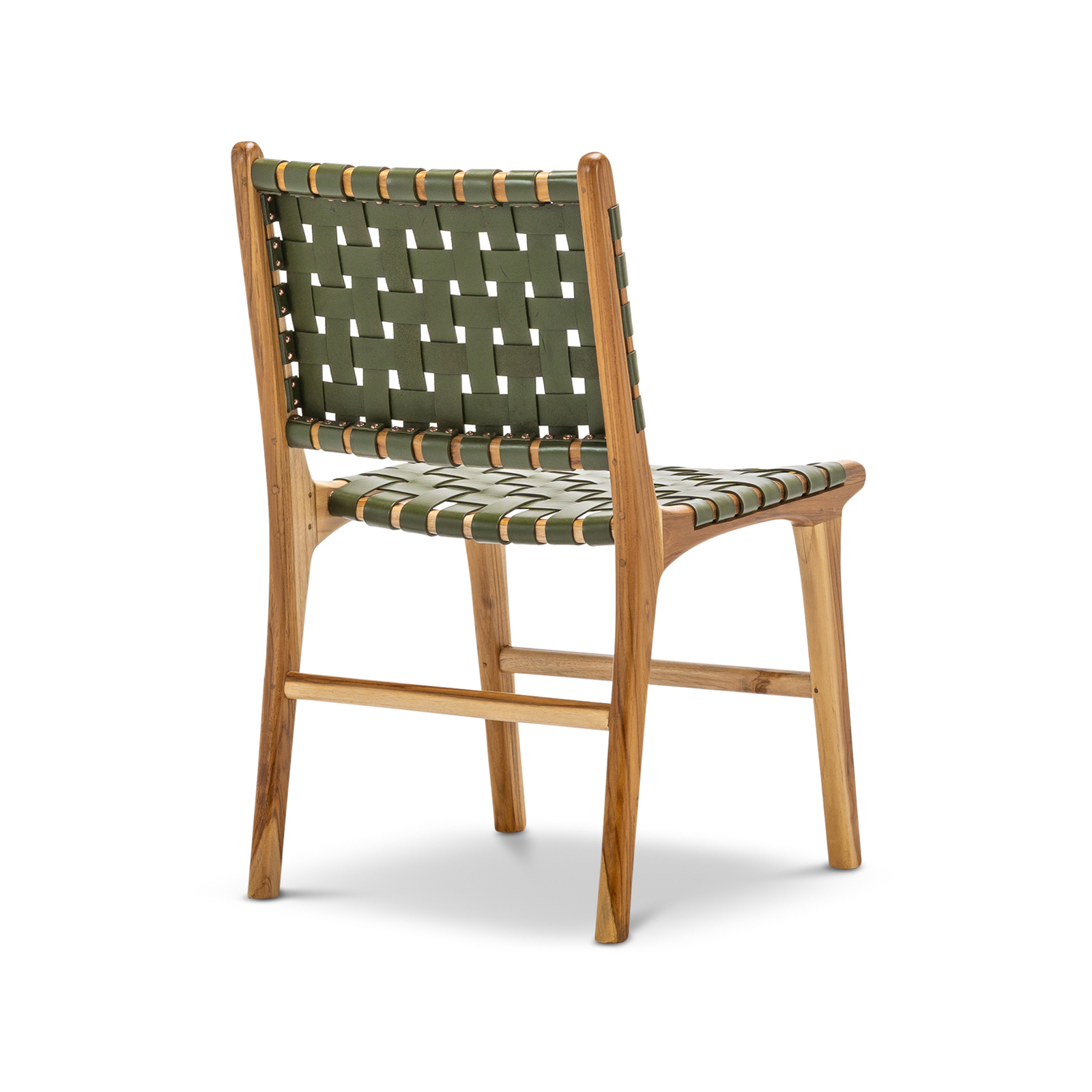 Lazie Set of 2 Olive Green Leather Strapping Teak Wood Dining Chair ...
