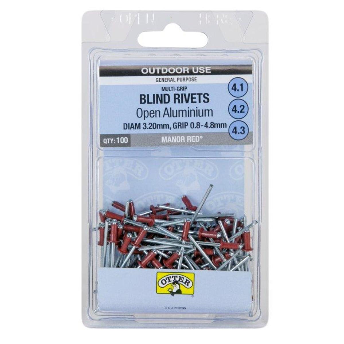 Otter Manor Red® 3.2 x 0.8-4.8mm Multi-Grip Open Aluminium Blind Rivet ...
