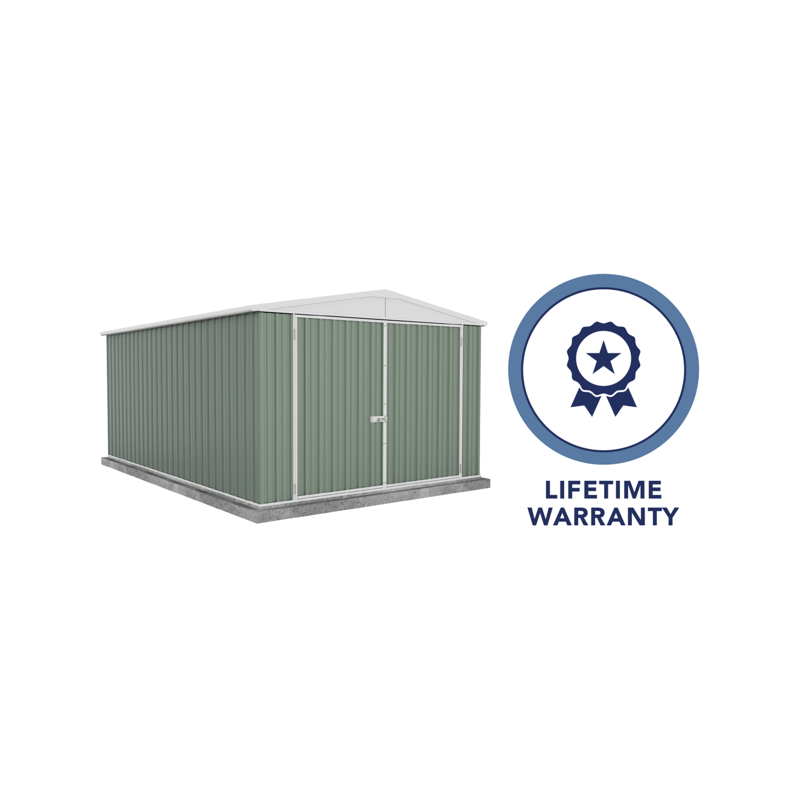 Absco Sheds 3.0 x 4.48 x 2.06m Pale Eucalypt Three Door Utility Garden ...