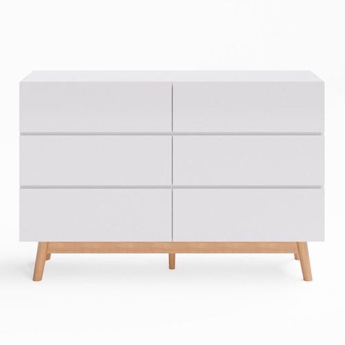 White Six Drawer Wooden Dresser Lowboy (120cm Scandinavian) Bunnings
