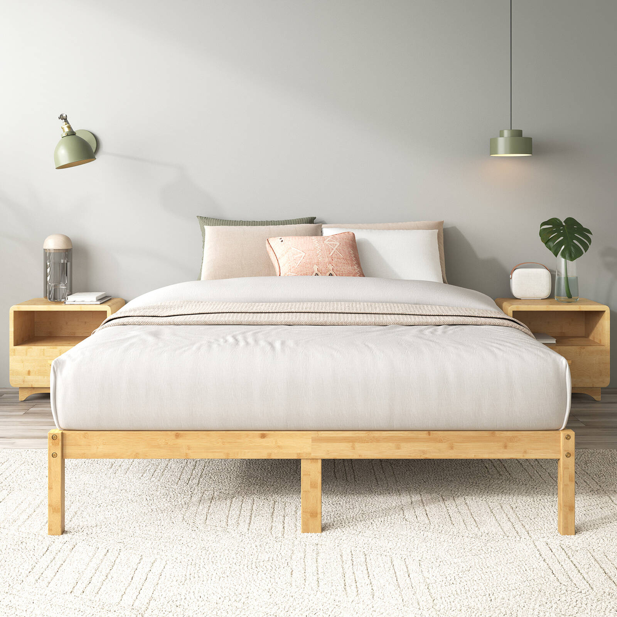 Zinus Double Bamboo Wood Bed Frame Wooden Platform Base - Bunnings ...