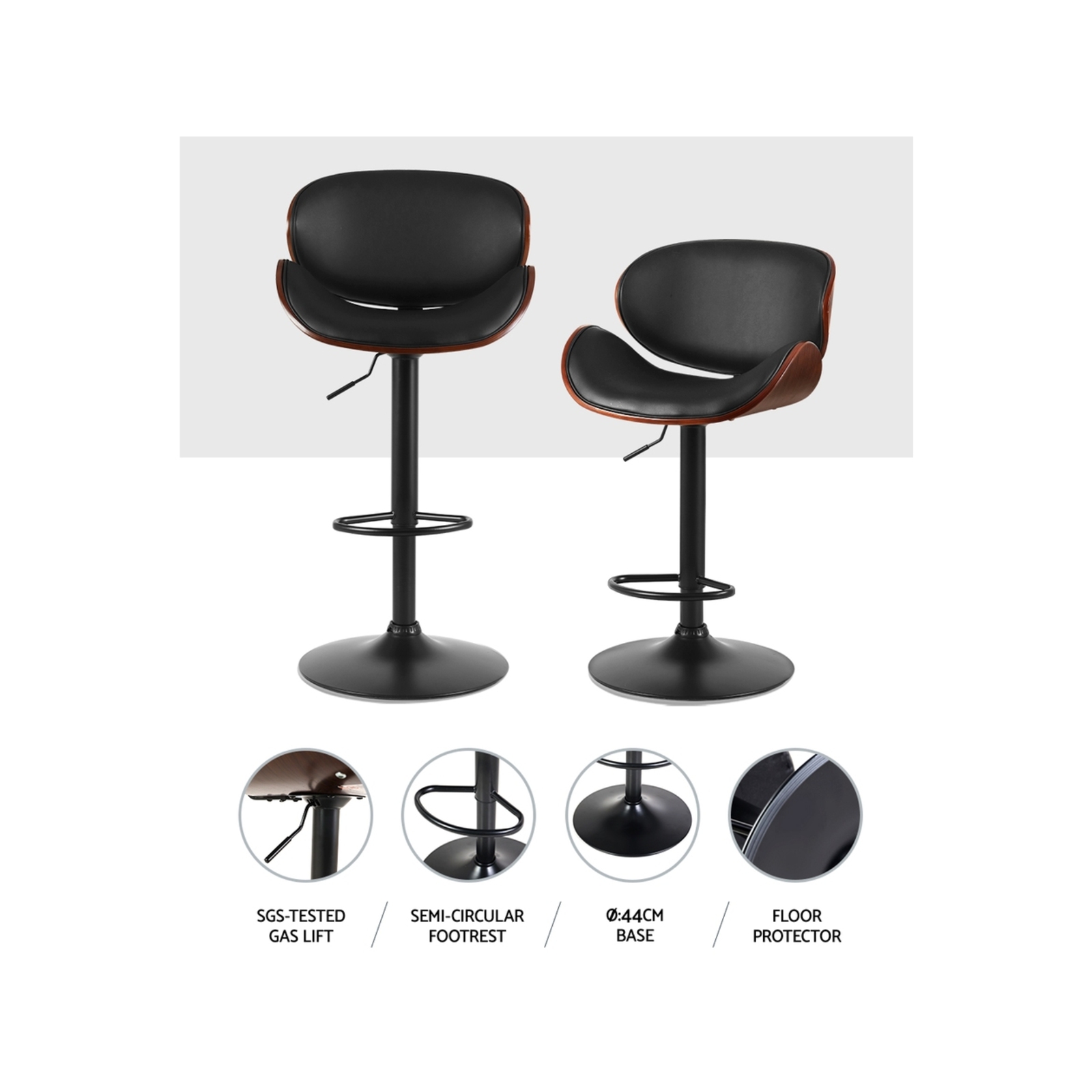 Artiss Kitchen Bar Stools Swivel Gas Lift Wooden/Black Metal Bunnings