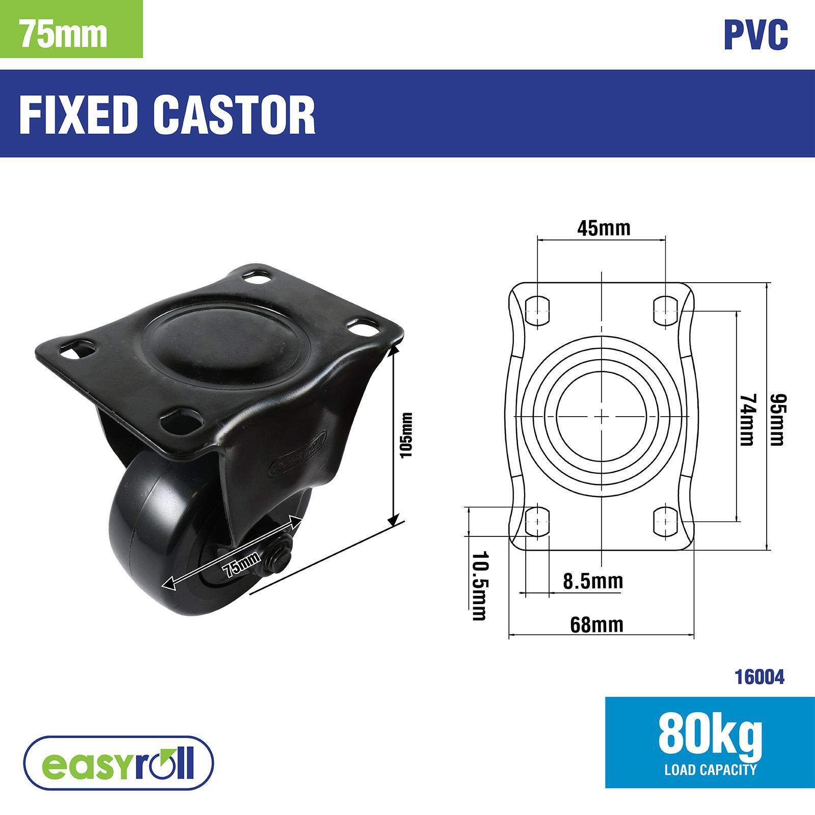 Easyroll 75mm Black PVC Fixed Castor - Bunnings Australia