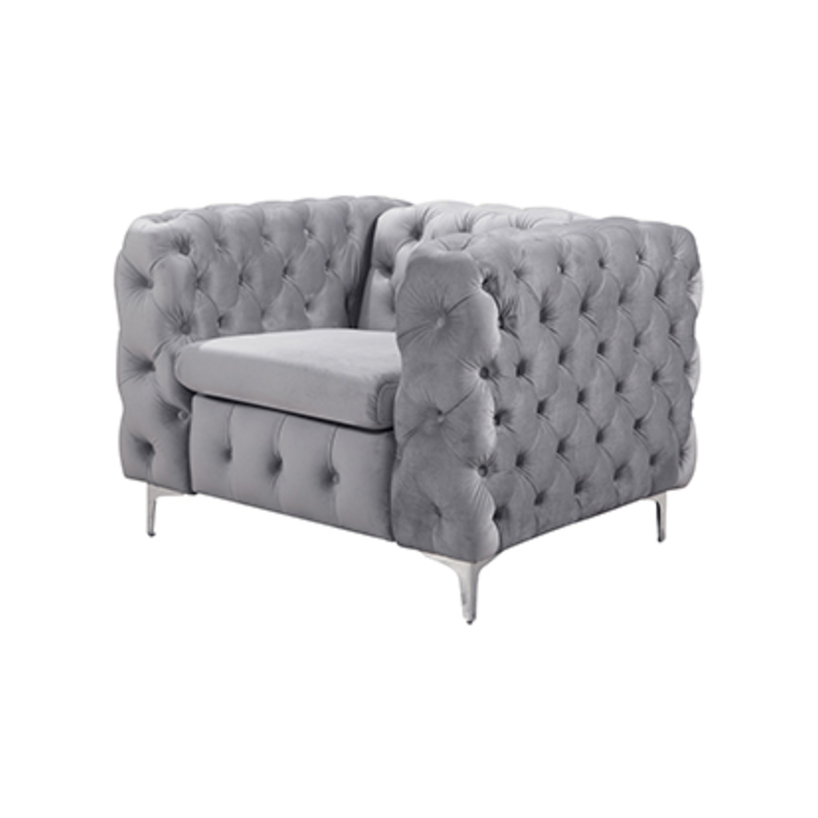 Single Seater Grey Sofa Classic Armchair Button Tufted in Velvet