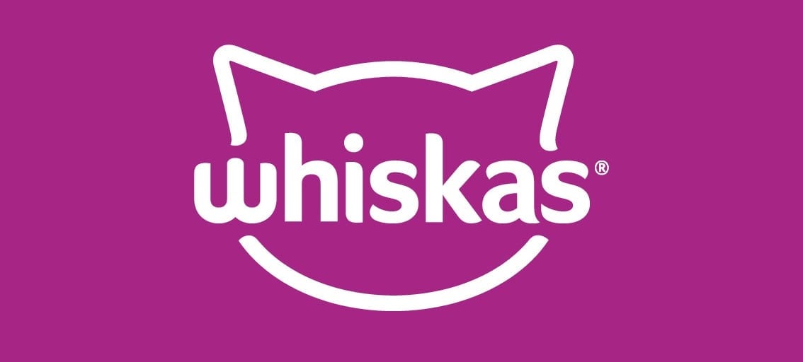 Whiskas brand logo in the company colourawy of purple and white