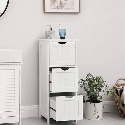 VASAGLE 81cm White Floor Bathroom Storage Cabinet with 3 Drawers ...