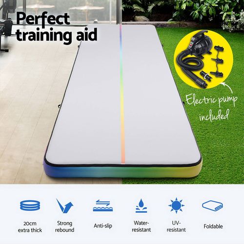 Tapis De Gymnastique Gonflable AIRHOP - 10/20cm épaisseur, 3/4/5/6m - Pompe électrique Incluse - Pour Entraînement, Cheerleading, Enfants - Extérieur/intérieur