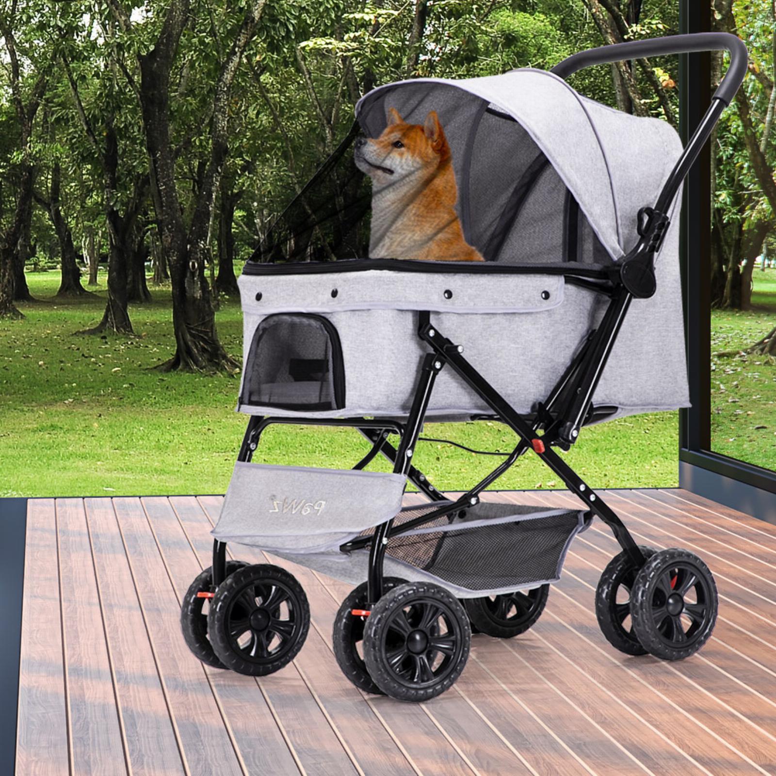 PaWz Pet Stroller Pram Dog Carrier Trailer Strollers 4 Wheels Foldable ...