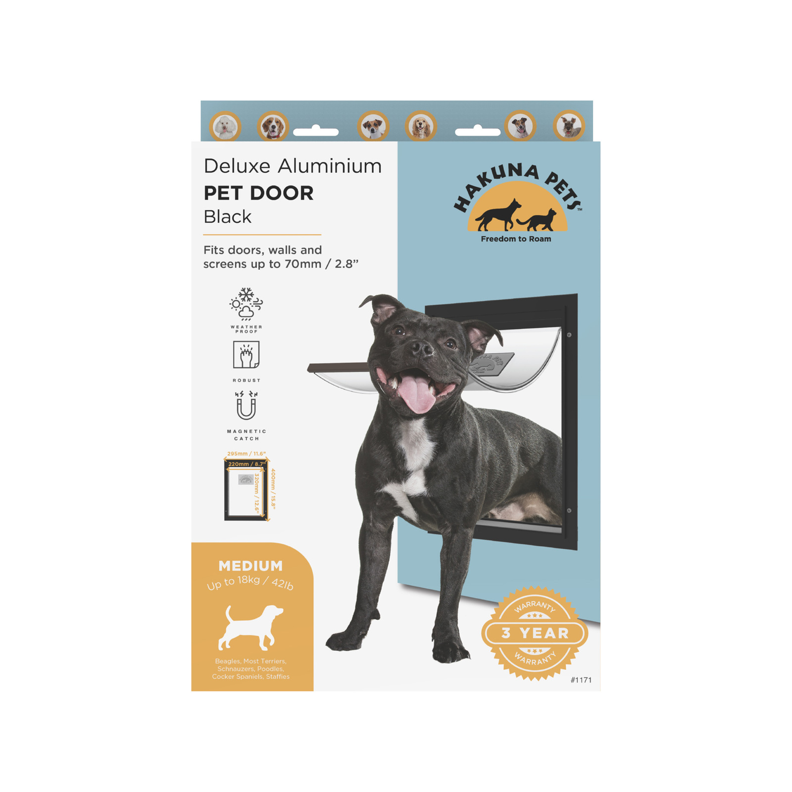 Hakuna Pets Medium Black Deluxe Aluminium Pet Door Bunnings Australia