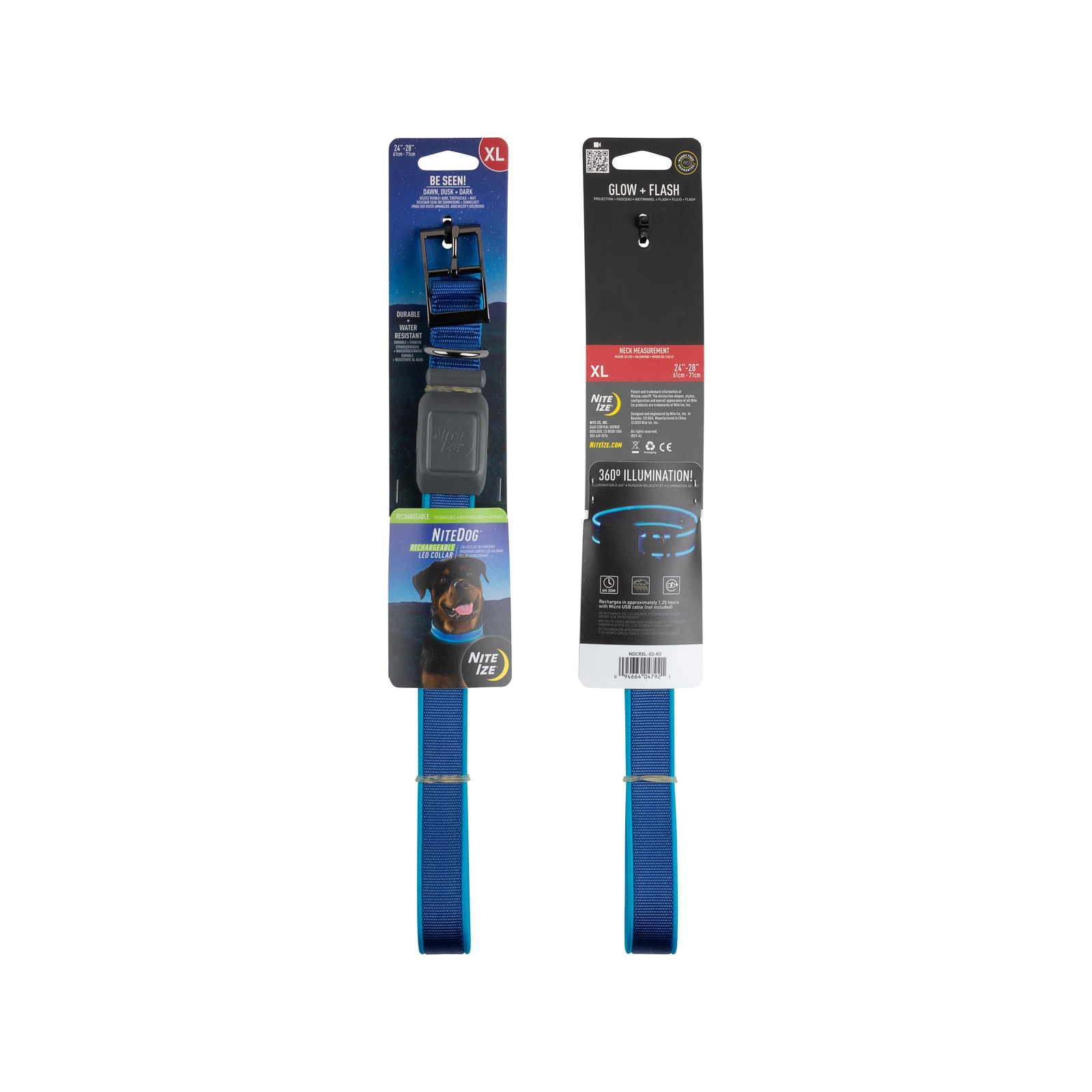 Nite Ize NiteDog Wiederaufladbare LED-Hundeleine, 1,5 M, Blau, Mit Gepolstertem Griff & USB-Aufladung