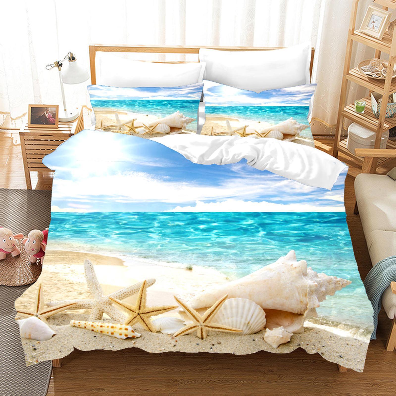 3D Blue Sea Beach Starfish Conch Quilt Cover Set Bedding Set ...