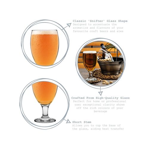 LAV 6 Piece Empire Classic Snifter Beer Glass Set - Large Bowl Shaped ...