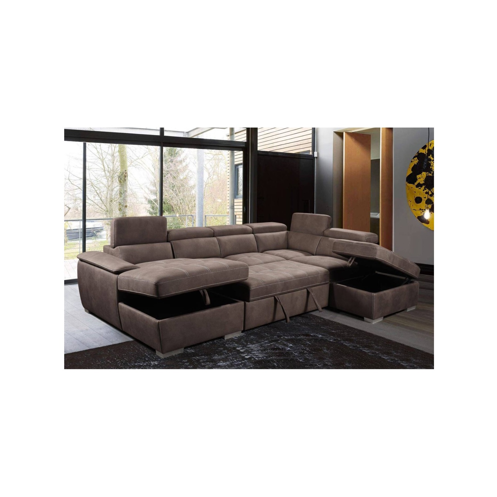 Kowloon Fabric Corner Modular Pull-Out Sofa Bed Lounge With LHF Chaise ...