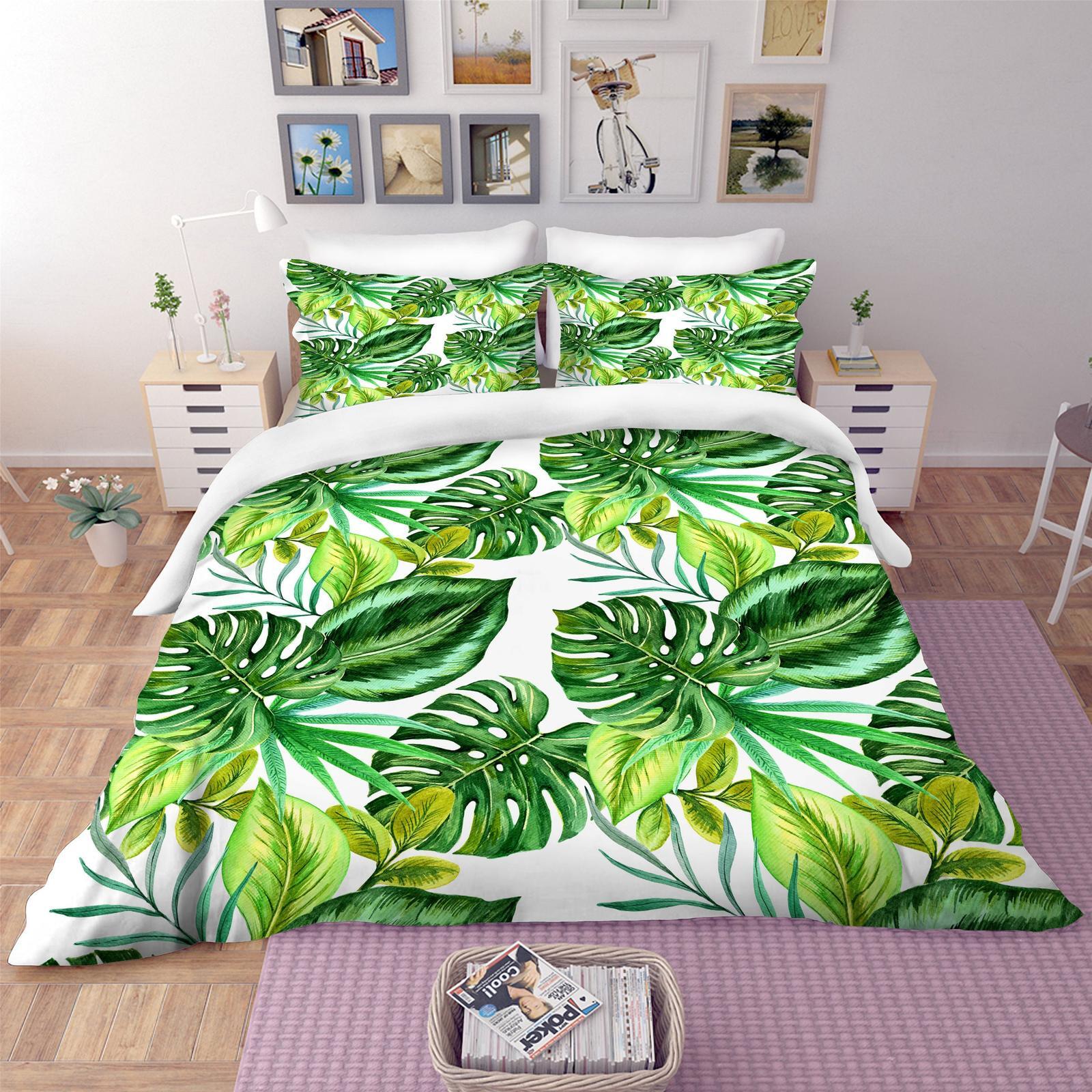 Mystic Ghost Cotton Duvet Cover Set - Garden Window Botanical Leaves Print (Queen Size) - View #4