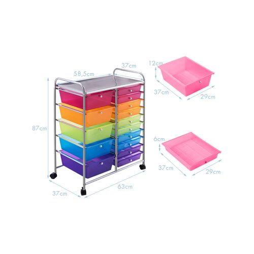Costway 15 Color Drawers Storage Trolley Cart Filing Cabinet - Bunnings ...