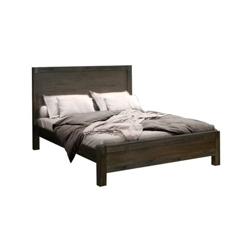 4 Pieces Bedroom Suite in Solid Wood Veneered Acacia Construction Timber Slat Queen Size Chocolate Colour Bed, Bedside Table & Tallboy