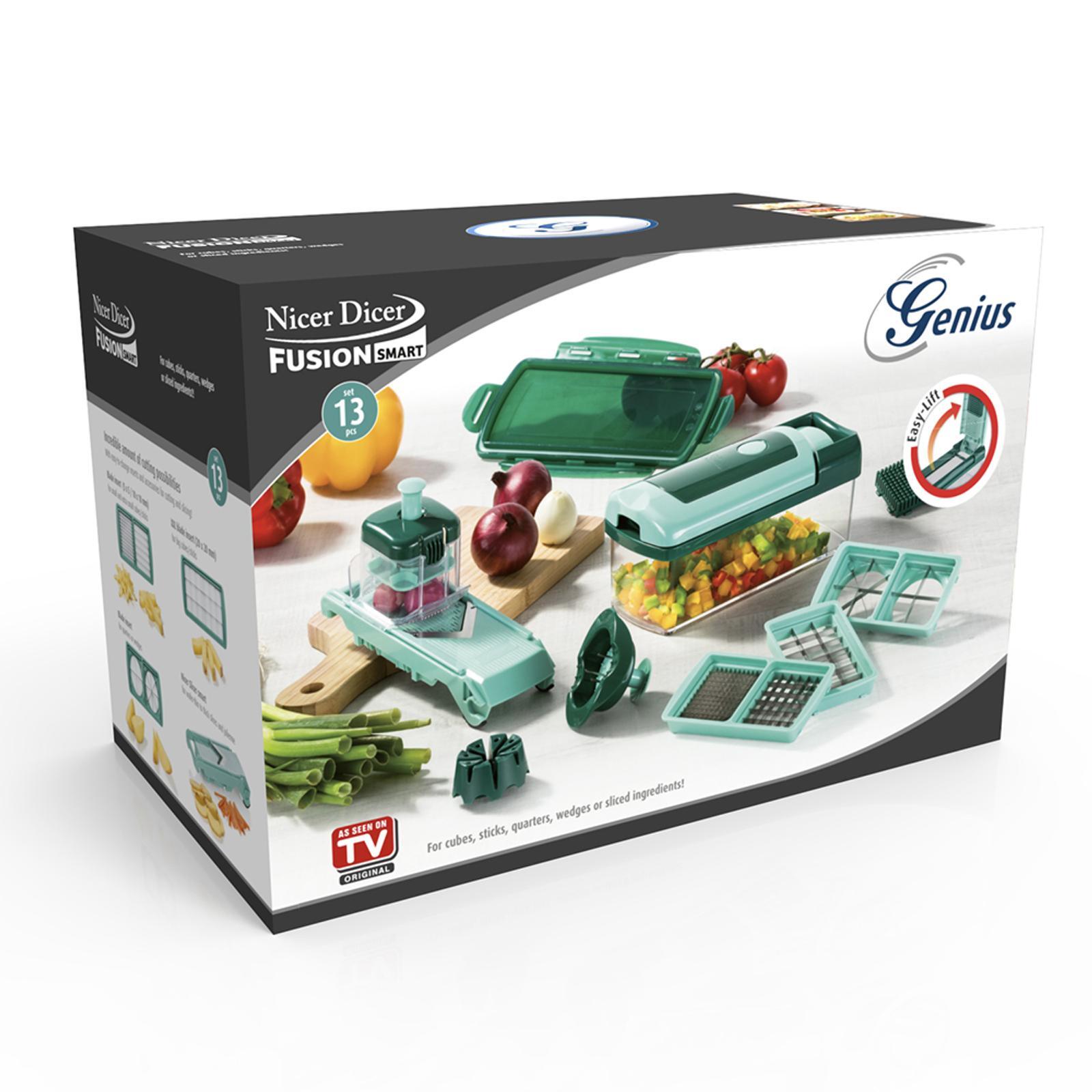 Tagliaverdure Genius Nicer Dicer Fusion: Set 12 Pezzi Con Contenitore E Inserti Per Tagli Rapidi E Precisi