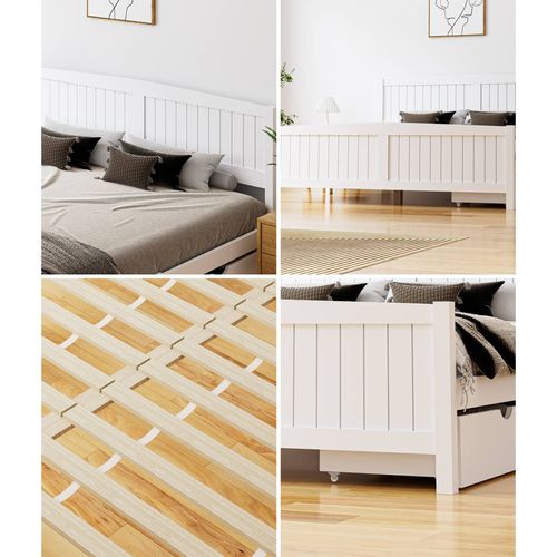 Oikiture Wooden Bed Frame King Size with Trundle Drawers White ...