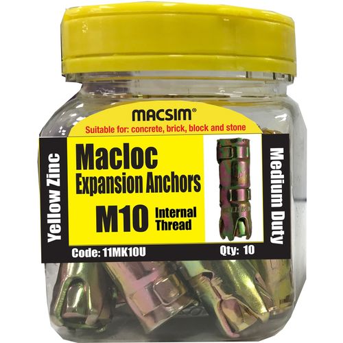 Macsim M10 Yellow Zinc Medium Duty Macloc Anchor - 10 Jar - Bunnings ...