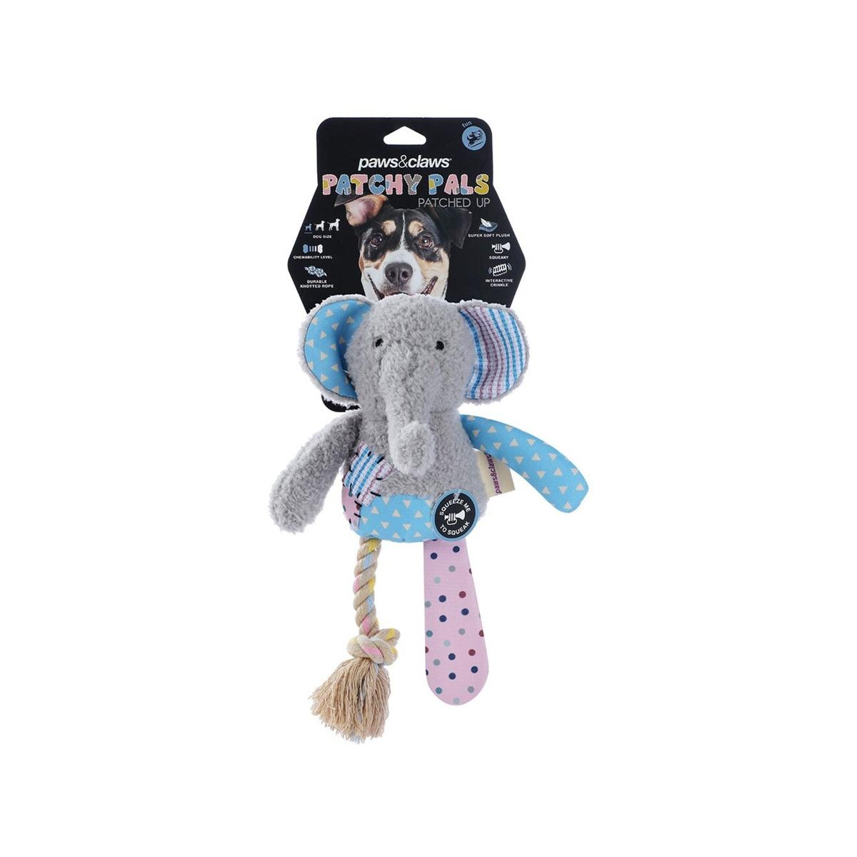Paws & Claws Patchy Pals Plush Rope Elephant Pet Dog Toy 36x20x8cm ...