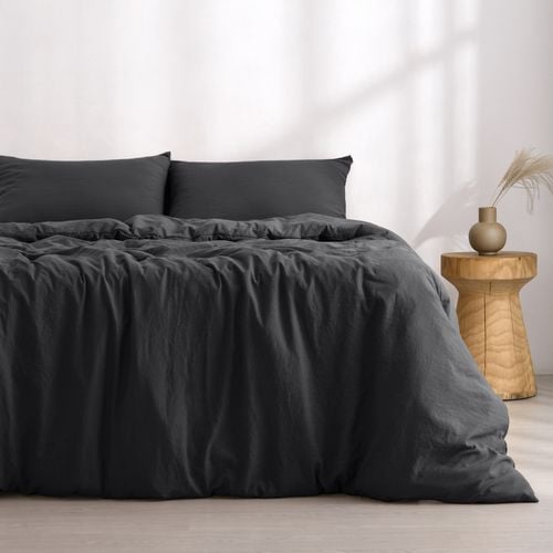 Dreamaker Superfine Washed Microfibre Quilt Cover Set Black King Bed ...