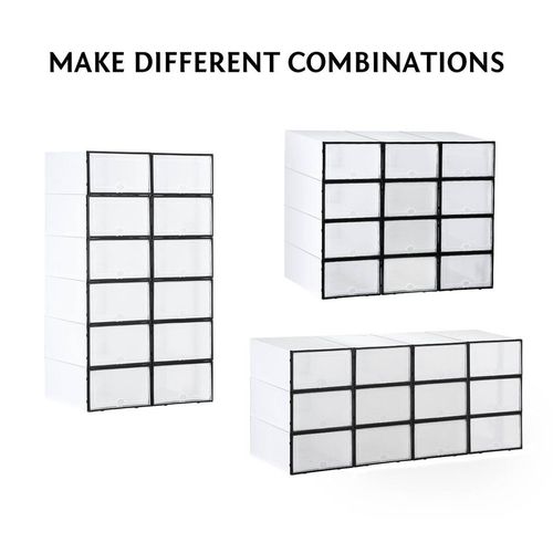 12pcs Plastic Shoe Display Cases Stackable Storage Organiser Box White ...