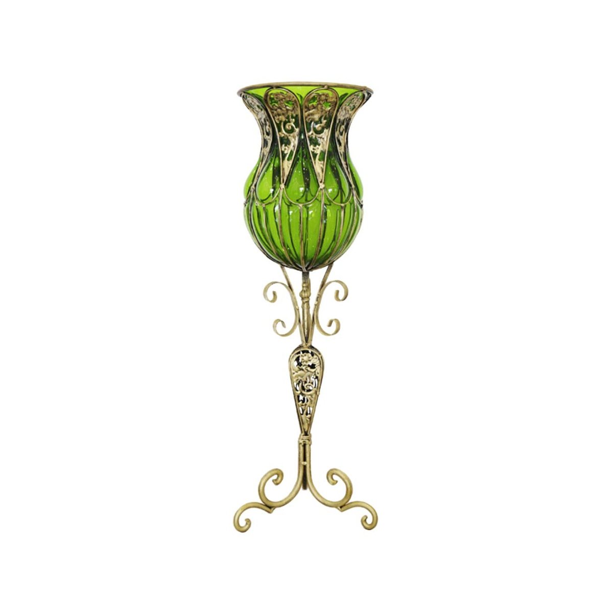 Soga 85cm Green Glass Floor Vase With Tall Metal Stand - Bunnings Australia