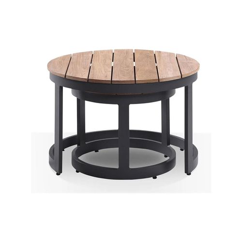 Outdoor Balmoral Industrial Aluminium Teak Top Coffee Table Set - Black ...