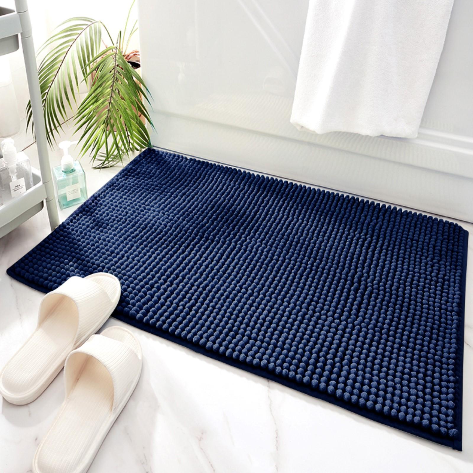 Barelli Bath Mat Rectangular 50cm x 80cm Non-Slip Chenille Navy ...