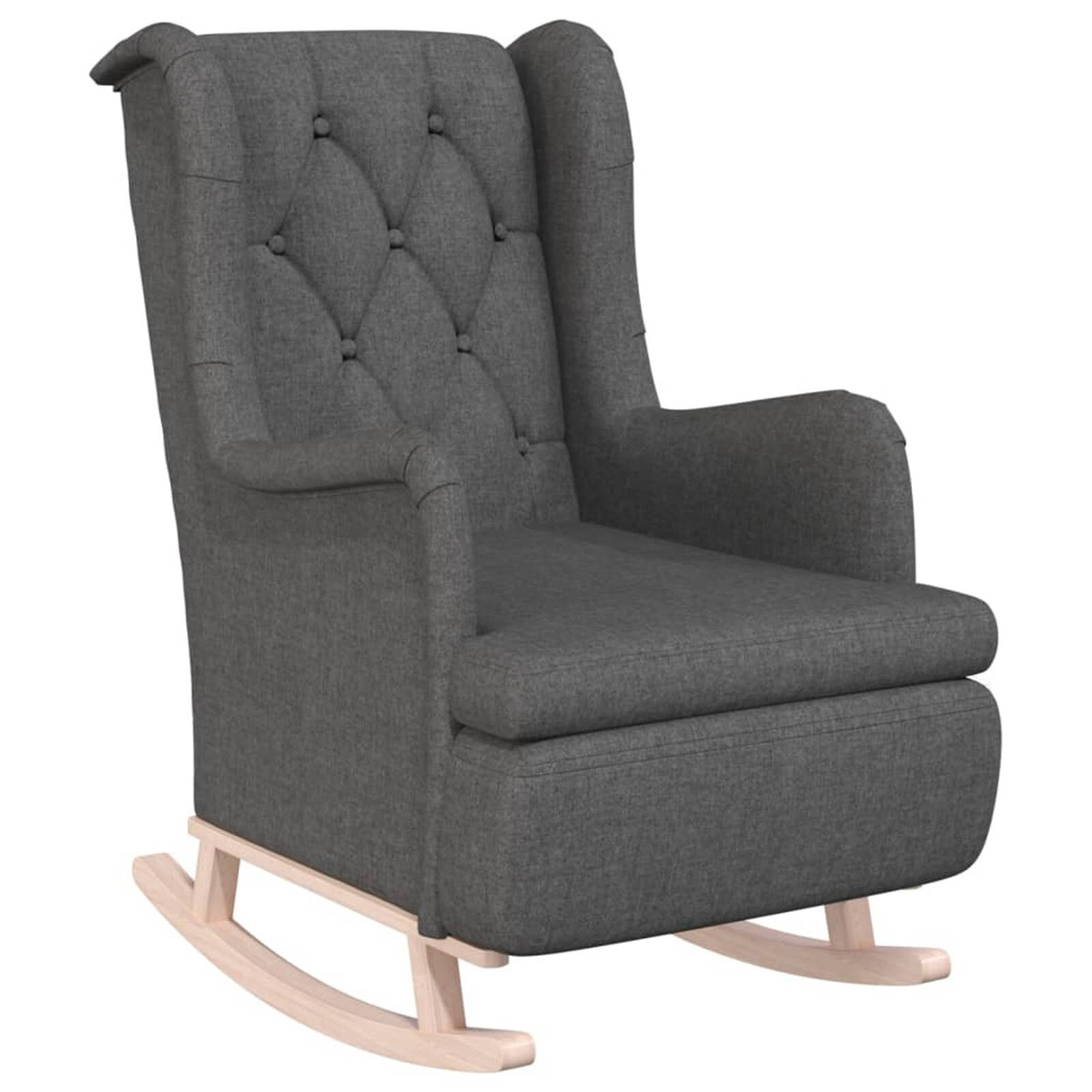 vidaXL Armchair with Solid Rubber Wood Rocking Legs Dark Grey Fabric ...