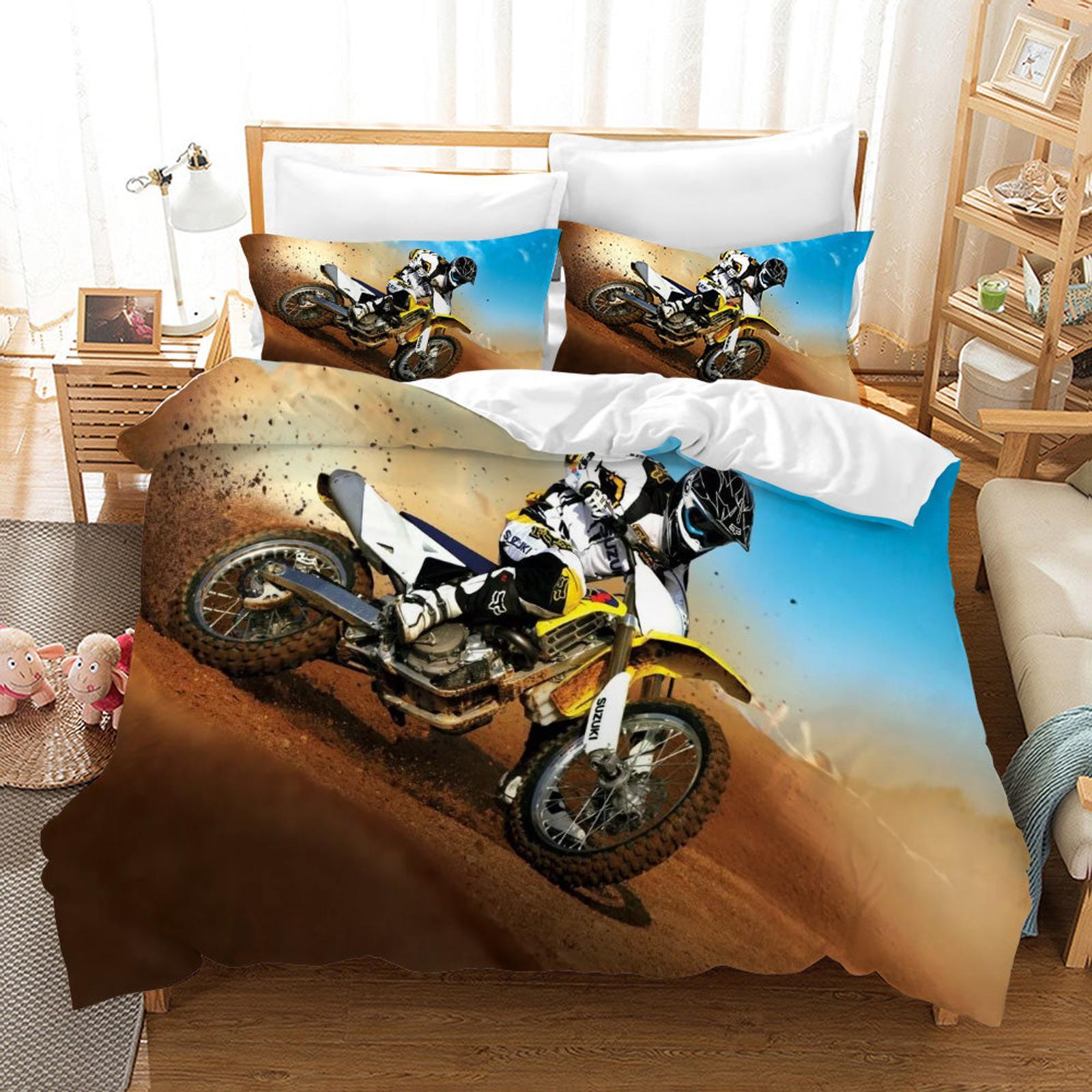 Motocross Print Pattern Bed Set Quilt