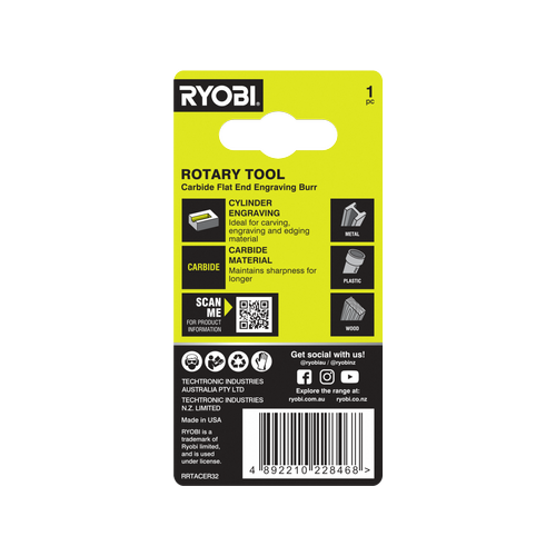 Ryobi 3.2mm Rotary Rectangle Carbide Burr - Bunnings Australia