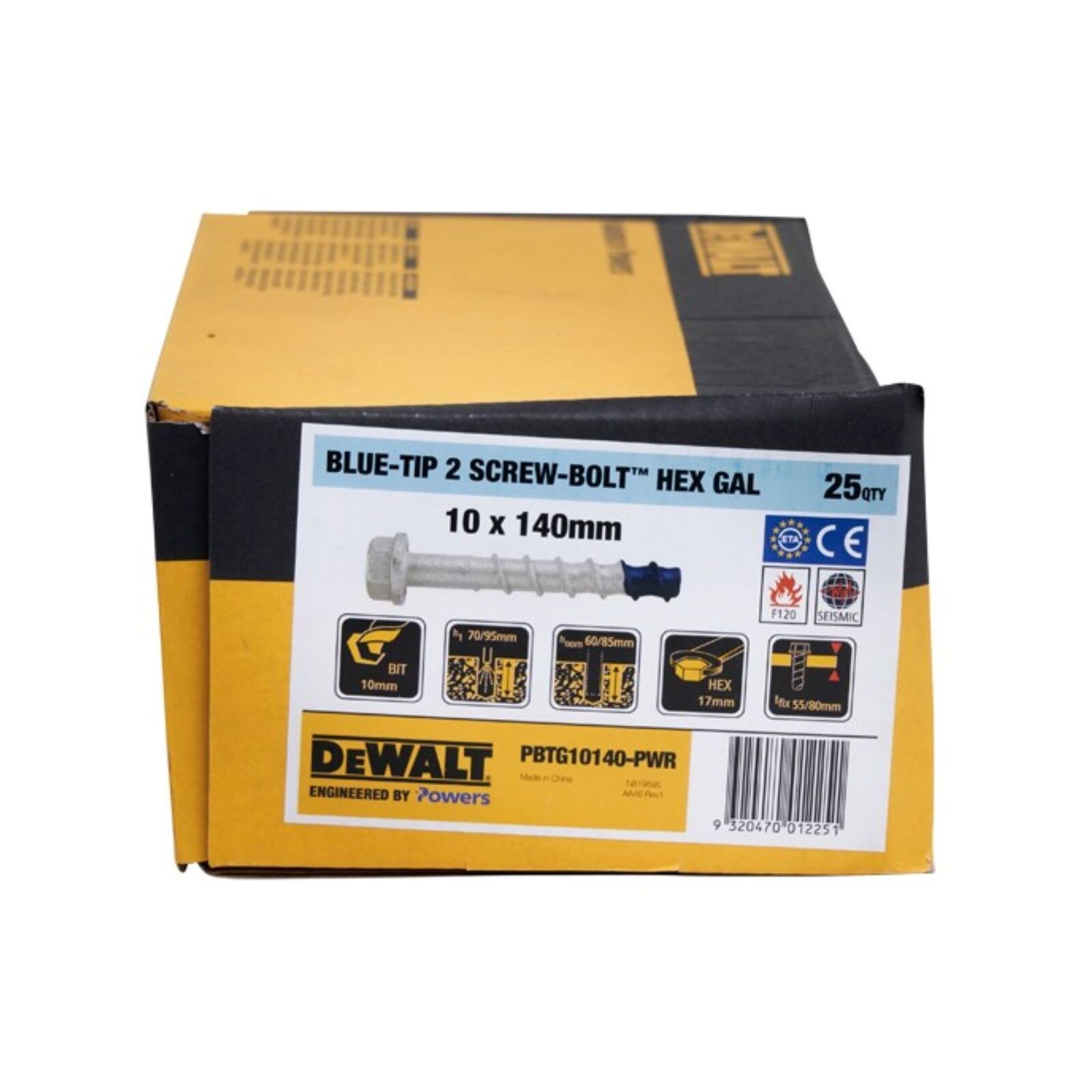 DeWALT 10 x 140mm Blue Tip Galvanised Hex Screw Bolt 25 Pack
