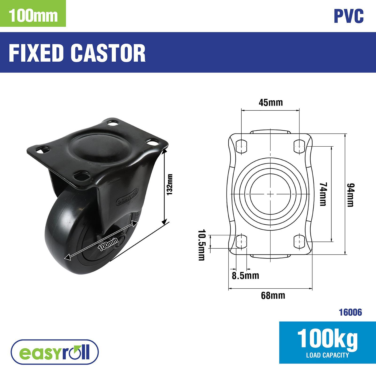 Easyroll 100mm Black PVC Fixed Castor - Bunnings Australia