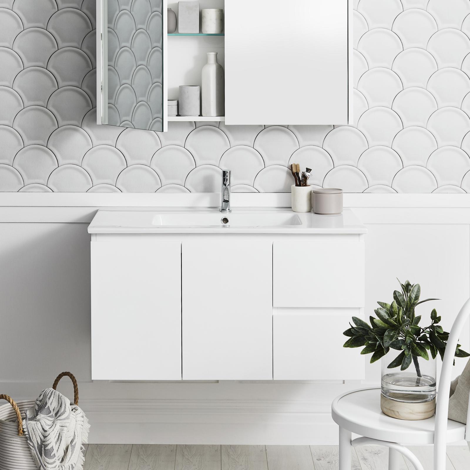 Cibo Design 900mm White Tonic Wall Hung Vanity - Bunnings Australia