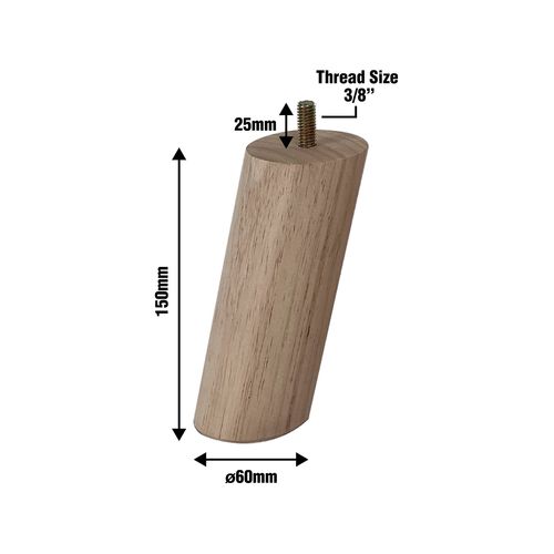 Adoored 60 x 60 x 150mm Round Angled Raw Wood Furniture Leg - Bunnings ...