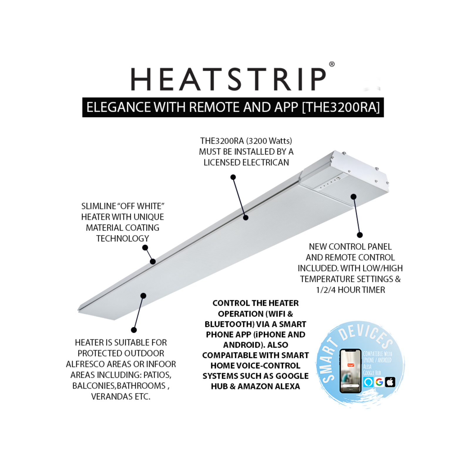 HEATSTRIP 3200W Elegance With Remote And Wi-Fi - Bunnings Australia