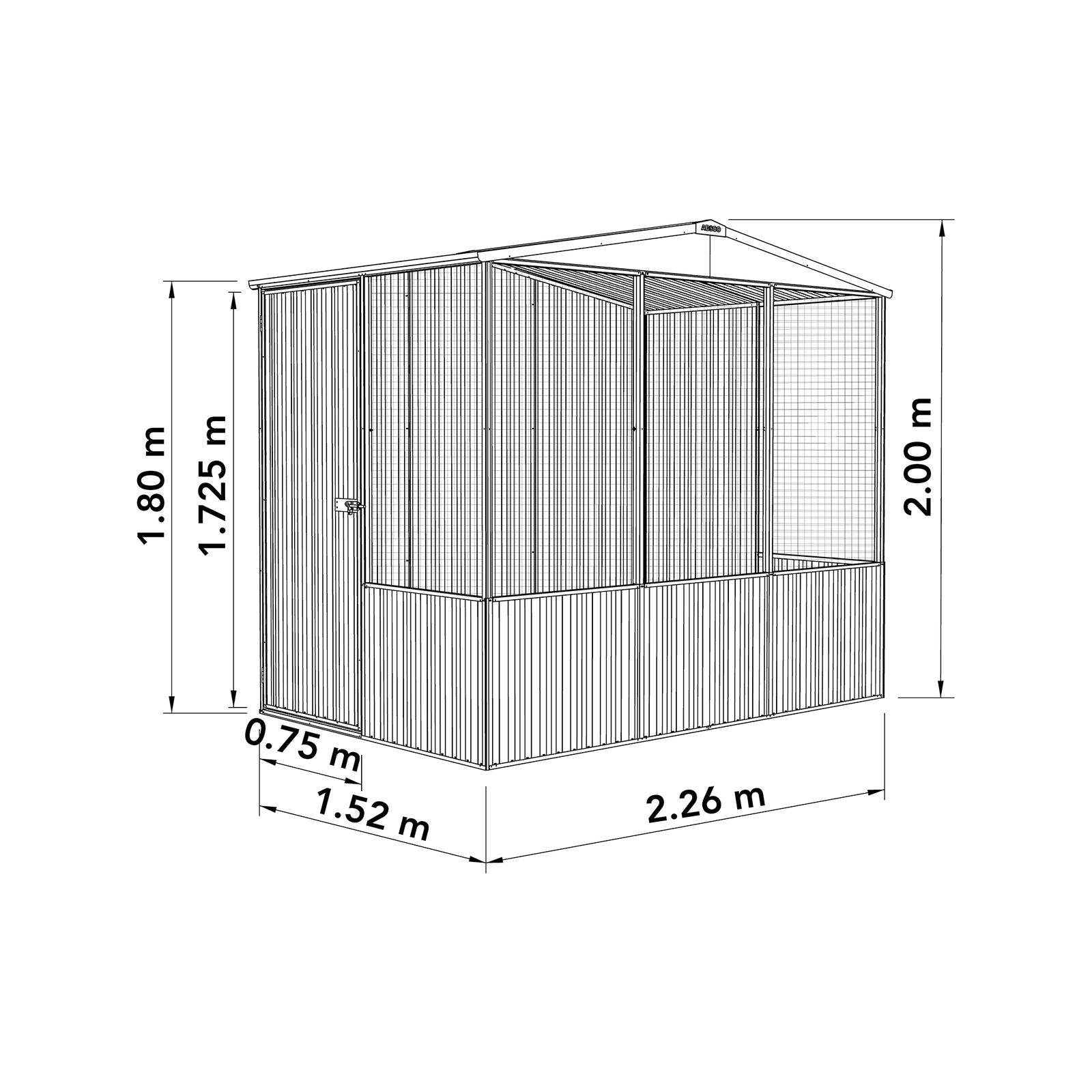 Absco Sheds 2.26 x 1.48 x 2.0m Pale Eucalypt Full Door Gable Roof
